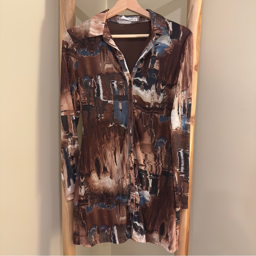 12th Tribe Brown and Blue Casual Button Down Shirt